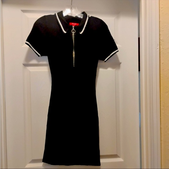 Guess Bodycon Black Casual Collared Chic Form Fitting Classy Dress Size L - Picture 1 of 8